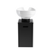 White Oasis ceramic basin pedestal shampoo unit back view with plumbing access