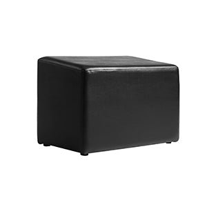 Front view of black upholstered salon footstool for shampoo basins