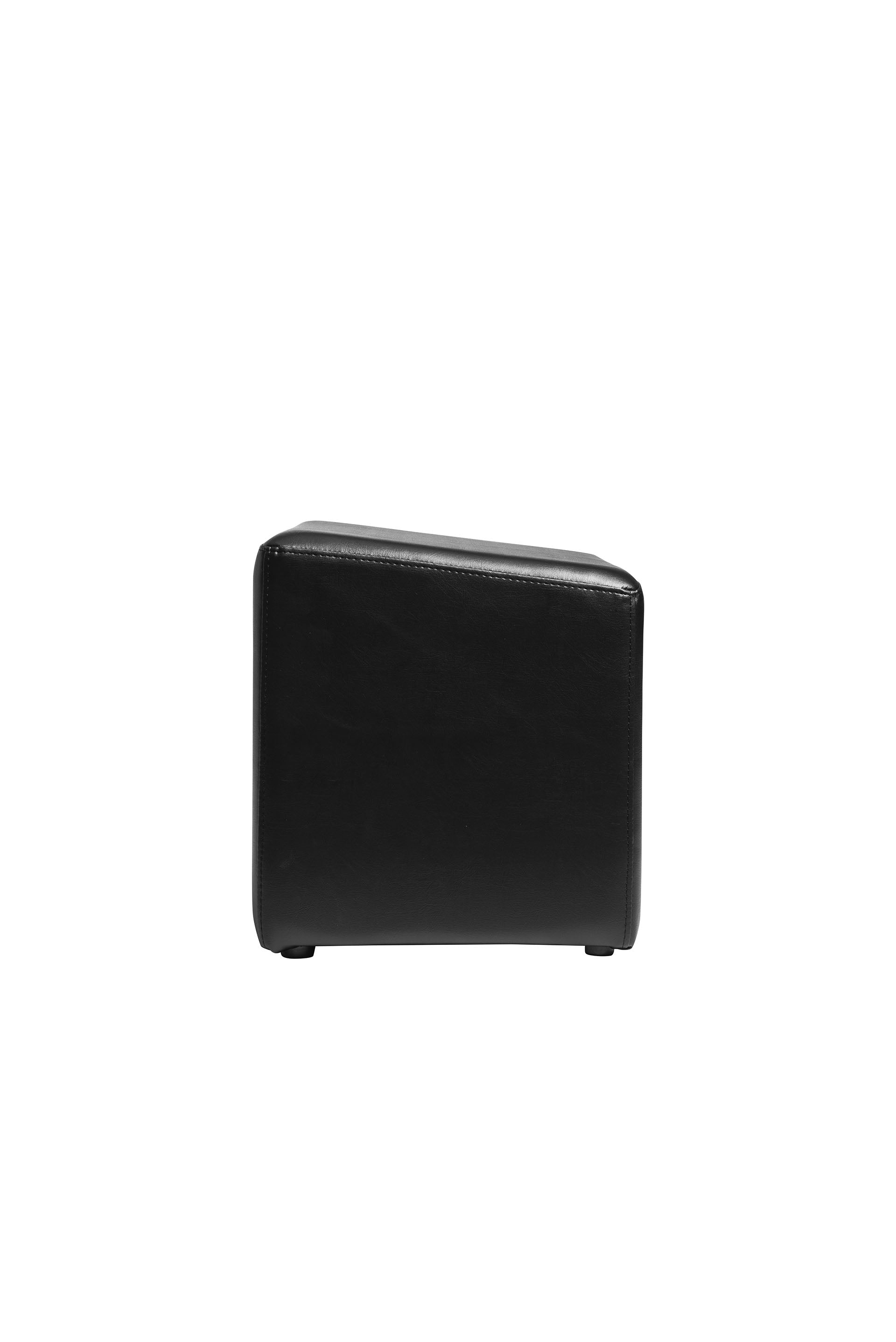 Side view of black professional salon ottoman showing ergonomic angled design