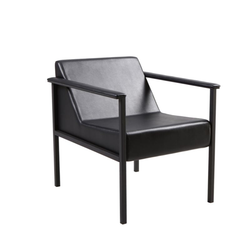 Phoebe professional salon chair in black industrial-grade vinyl with black steel arms