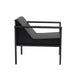 Side view of the Phoebe black vinyl salon chair showing superior stitching and sleek frame