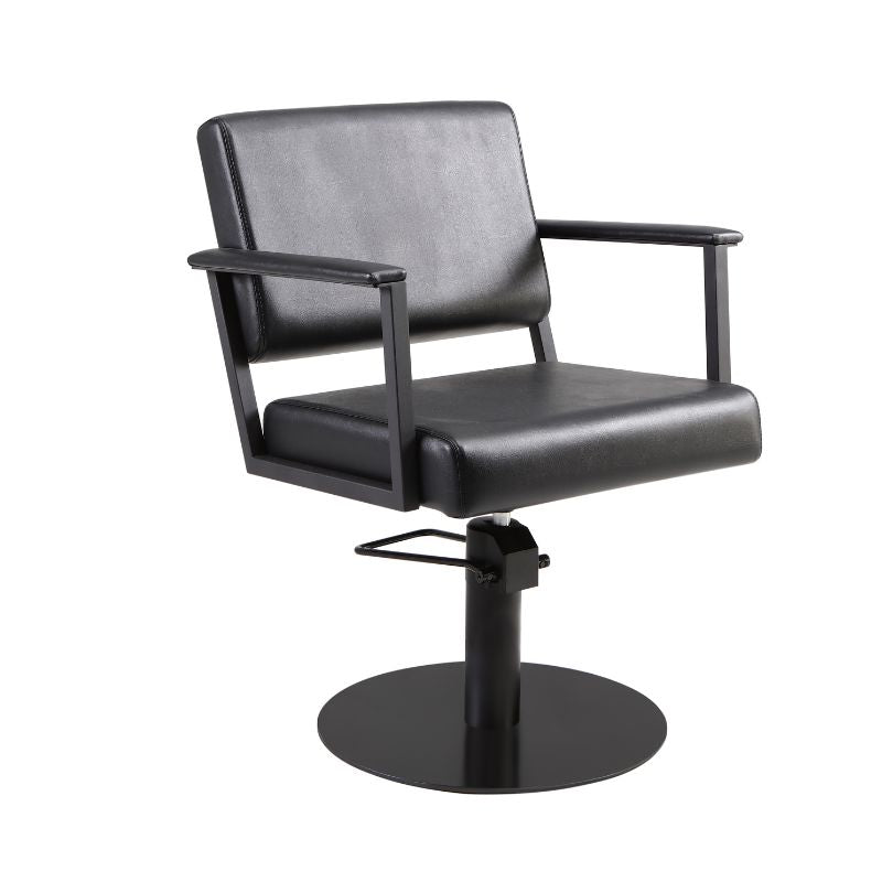 Black professional salon styling chair with round base for hair salons