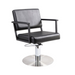 Black salon styling chair with flat round base for professional use
