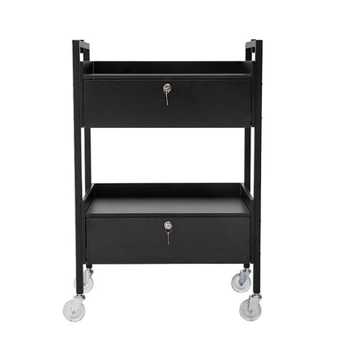 Black professional 2 drawer salon trolley with compact design and castor