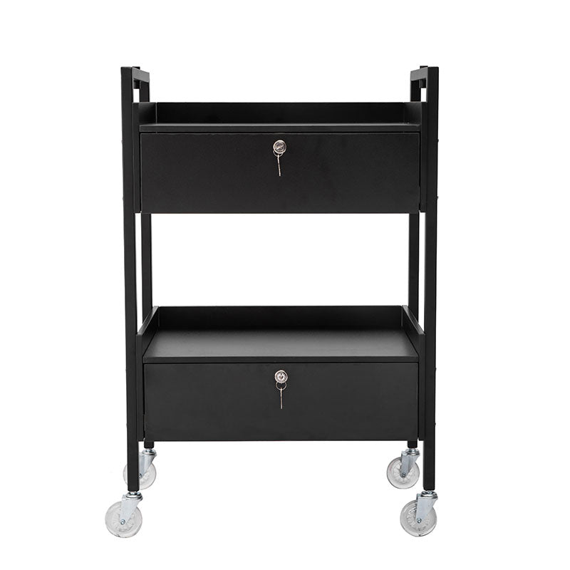 Black professional 2 drawer salon trolley with compact design and castor