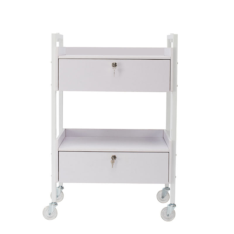 White professional 2 drawer salon trolley suitable for beauty clinics