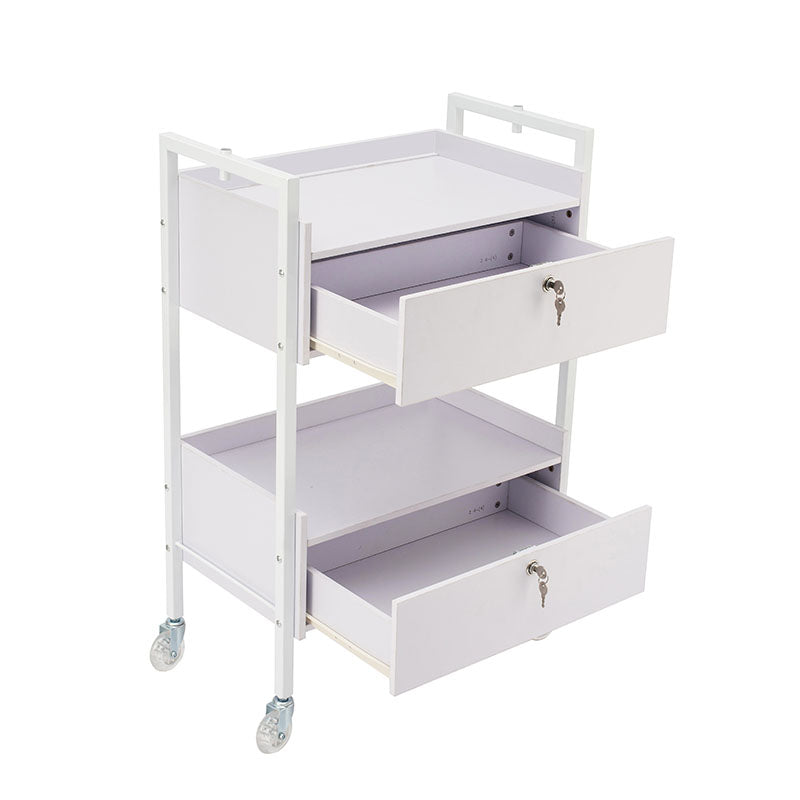 White professional salon trolley with open drawers for organised storage