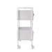 Side view of white salon trolley with smooth-rolling castors