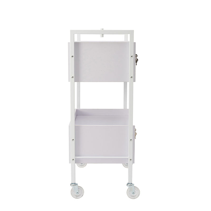 Side view of white salon trolley with smooth-rolling castors
