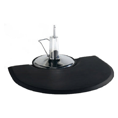 Standard size round black anti-fatigue mat for barbers and hair stylists showing ergonomic semi-circle design
