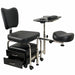 Joiken 2-in-1 salon stool featuring the adjustable swivel manicure table with integrated handrest and bowl