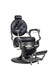 Professional barber chair in gun metal finish shown from front angle