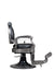 Gun metal barber chair side view showing reclining backrest and footrest
