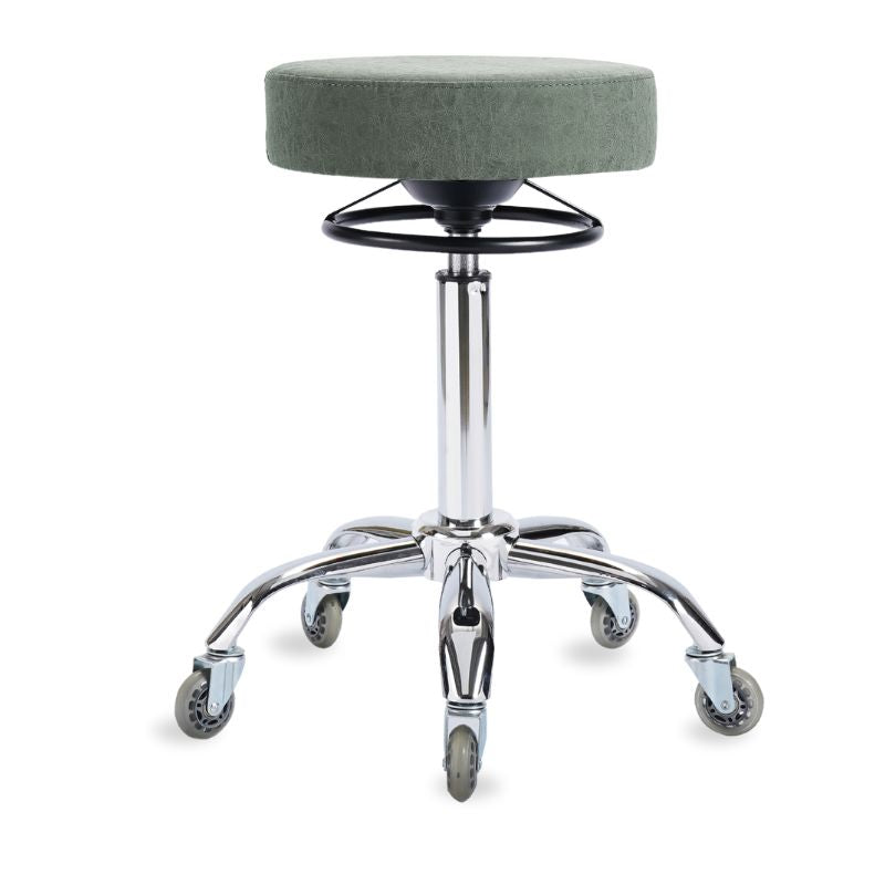 Agave green round salon stool with chrome base