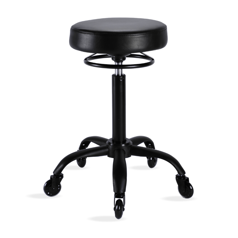Black round salon stool with black base for professional salon use