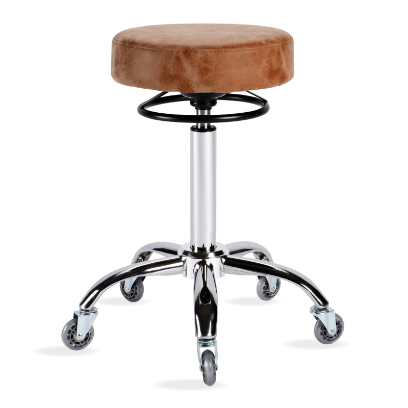 Desert colour round salon stool with chrome base for salons