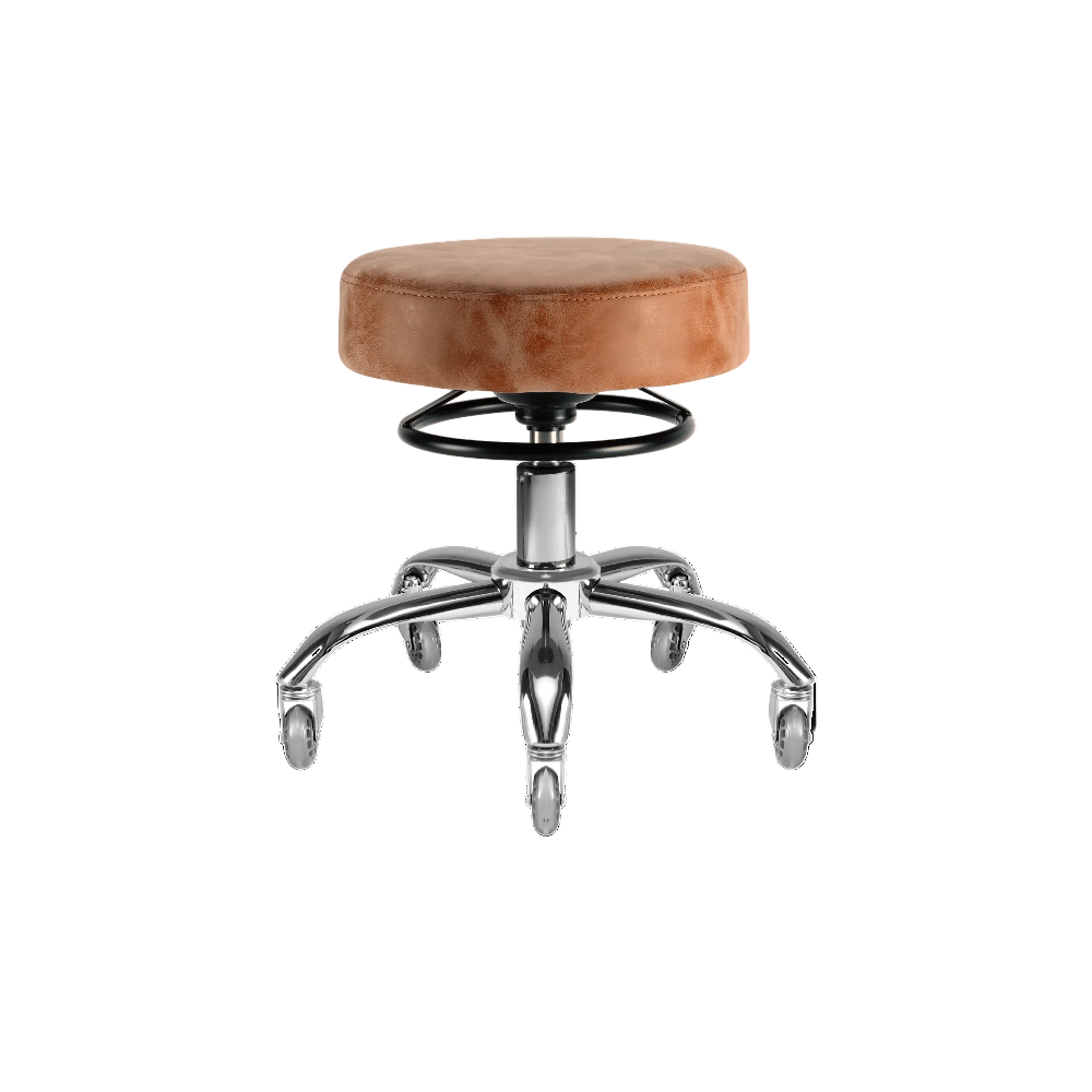 Desert round salon stool with chrome PEDI base