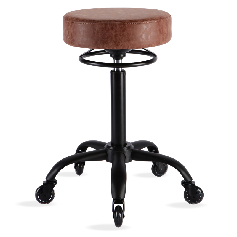 Rose vinyl round salon stool with black base