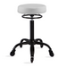 White professional salon stool with black base and vinyl seat