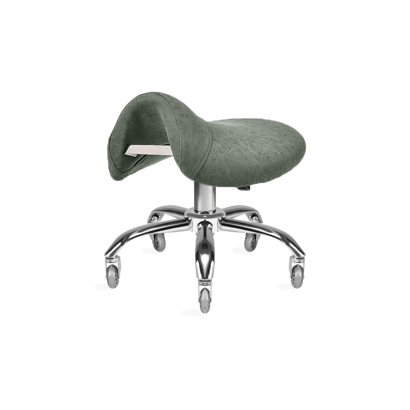 Agave saddle stool with chrome PEDI base for salon professionals