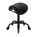 Black saddle stool with black base for barbers and beauty clinics