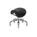 Black saddle stool with chrome PEDI base for professional salon use