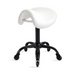 White saddle stool with black base suitable for beauty salons