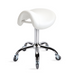 White professional saddle stool with chrome base for salon use