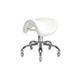 White saddle stool with chrome PEDI base for beauty treatments