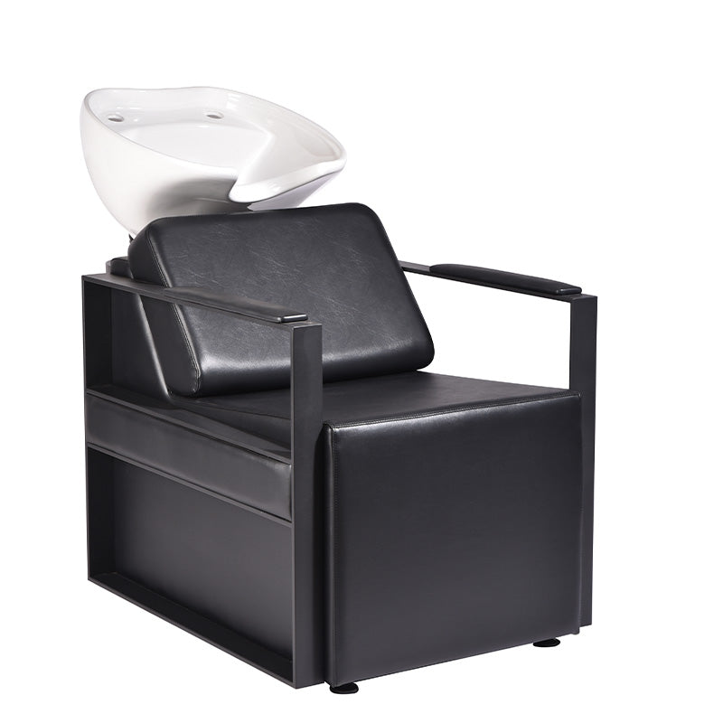 Side view of Sienna shampoo unit showing ergonomic salon seating