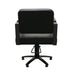 Rear view of black professional styling chair for hair salons