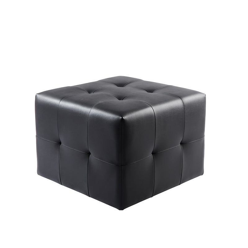 Black vinyl salon ottoman suitable for professional salon seating