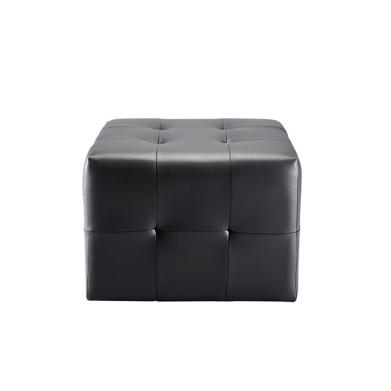 Black small salon ottoman upholstered in commercial-grade vinyl