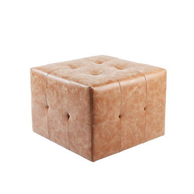 Desert vinyl salon ottoman showing stitched detailing and compact design