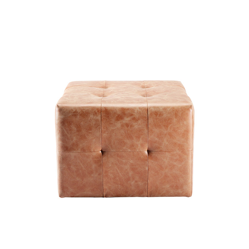 Desert colour small salon ottoman with button-tufted vinyl upholstery