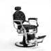 Black reclining barber chair with hydraulic base and footrest