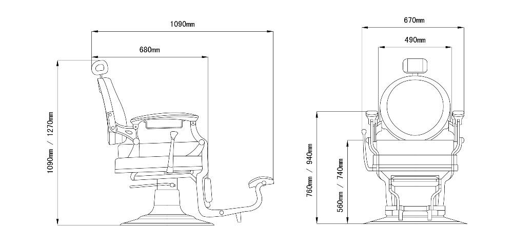 Barber chair dimensions diagram for salon fit-out planning