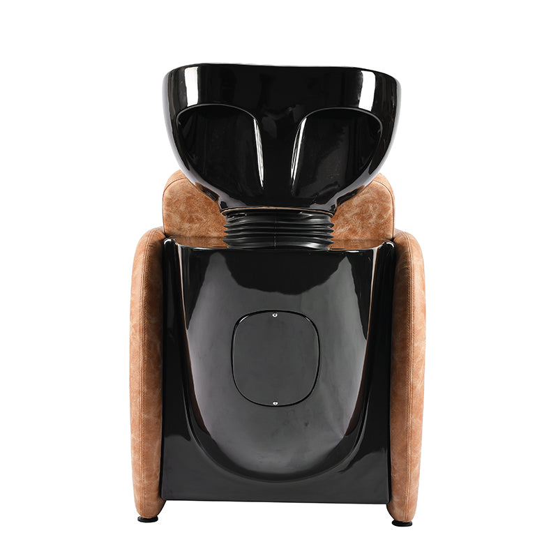 Front view of Violeta shampoo unit with black ceramic basin