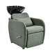 Violeta shampoo unit in Agave green upholstery with ceramic basin