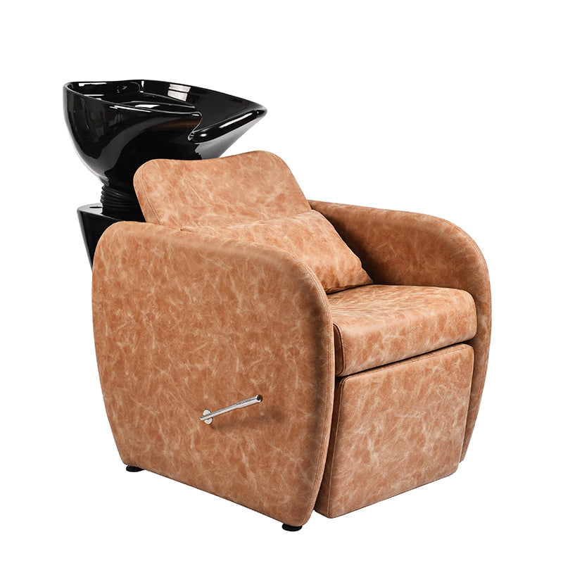 Violeta shampoo unit in Desert upholstery with tilting ceramic basin