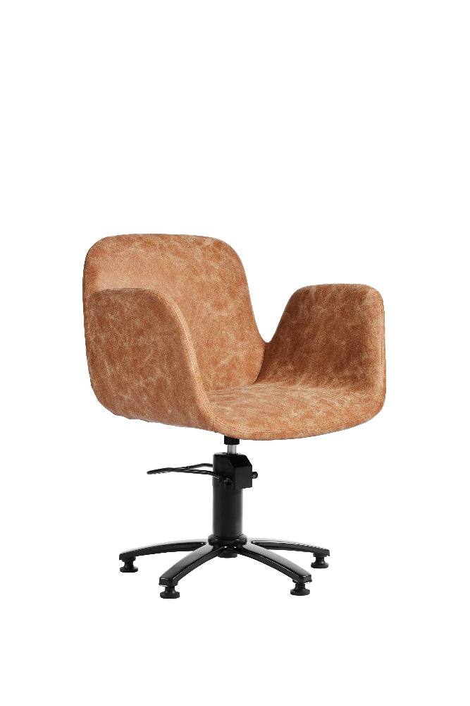 Desert tan styling chair with black five star base for salons